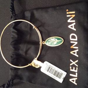Alex and Ani Gold Bracelet with Green Charm